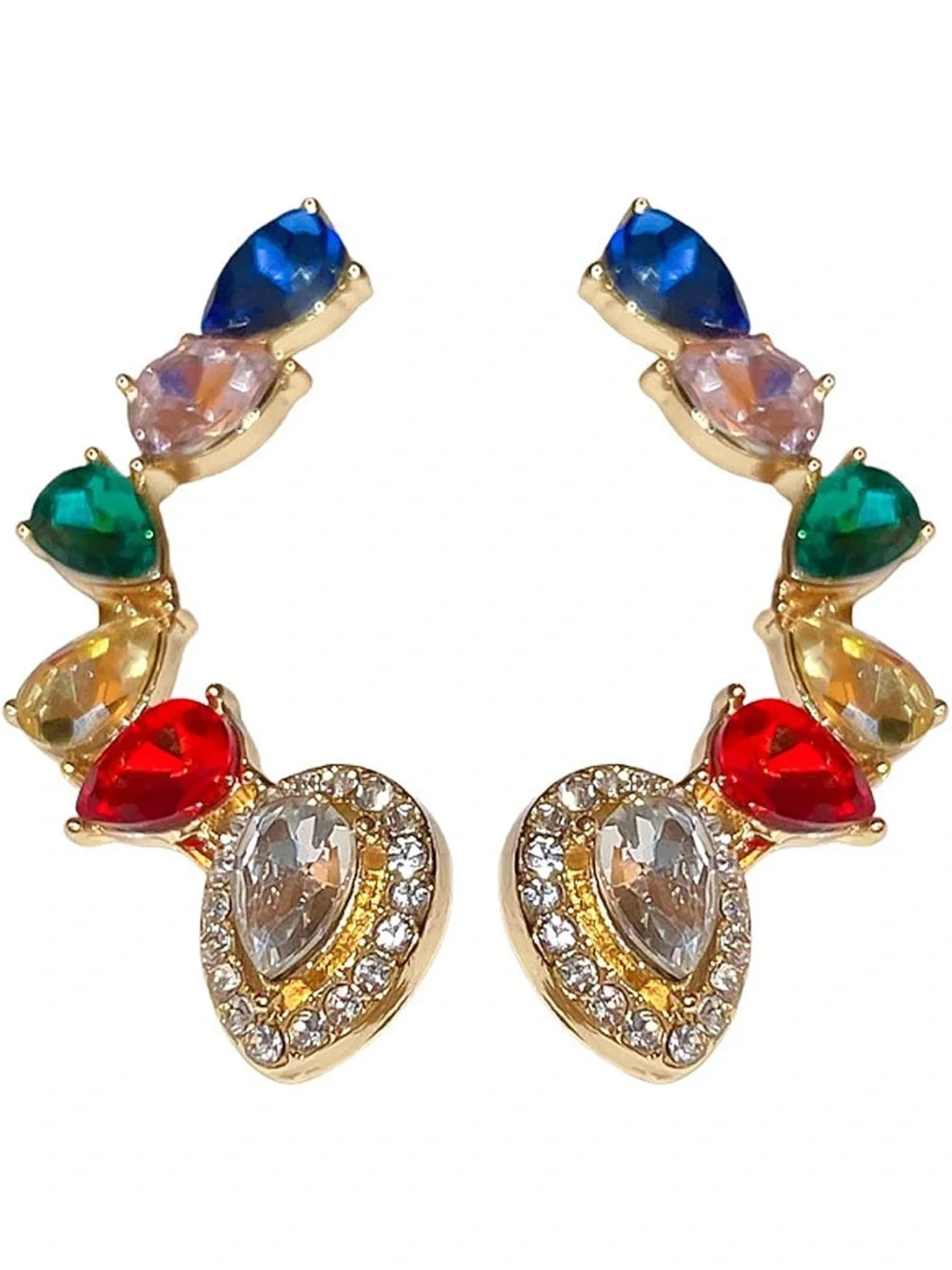 Anthropologie Multicolor Teardrop Crystal Curve Earrings